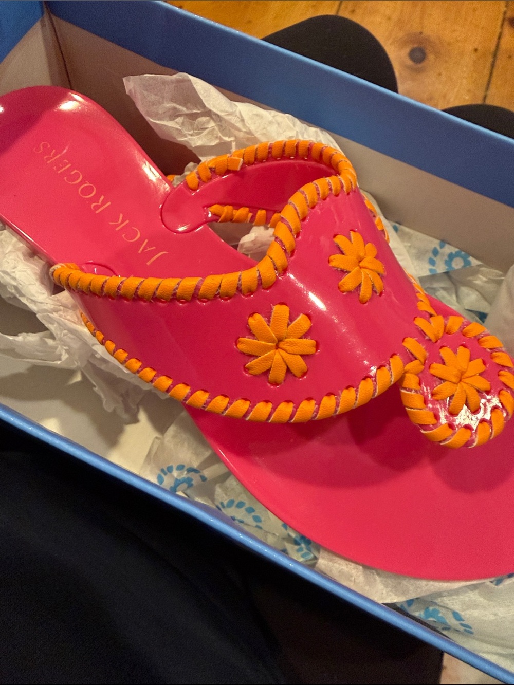Jack Rogers Hot Pink Sandal with Orange Daisy Trim